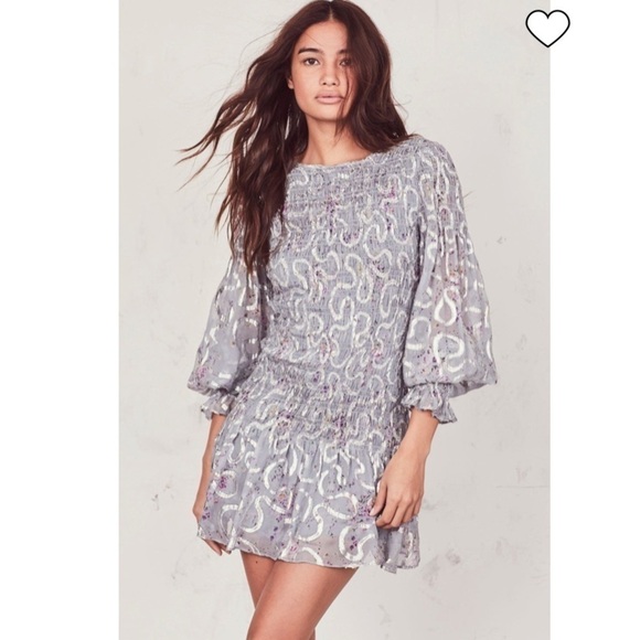 NWT LoveShackFancy Scarlett Mini Dress blue Gray sz Medium - Picture 11 of 16